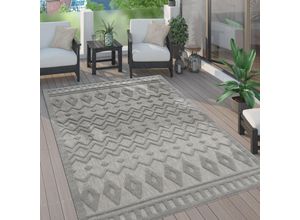 4061981223914 - Paco Home - Outdoor Teppich Wetterfest Wohnzimmer Küchenteppich Skandi Ethno Muster Uni 3D 140x200 cm Grau 3