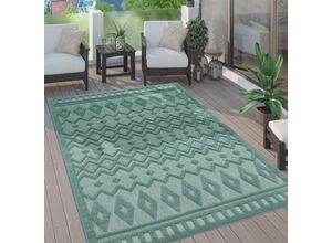 4061981223952 - Paco Home - Outdoor Teppich Wetterfest Wohnzimmer Küchenteppich Skandi Ethno Muster Uni 3D 80x150 cm Türkis 3