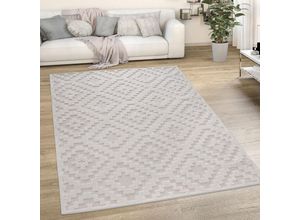 4061981224089 - Paco Home - Outdoor Teppich Wetterfest Wohnzimmer Küchenteppich Skandi Ethno Muster Uni 3D 60x100 cm Creme 2