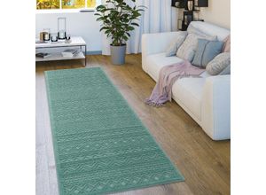 4061981224522 - Paco Home - Outdoor Teppich Wetterfest Wohnzimmer Küchenteppich Skandi Ethno Muster Uni 3D 80x250 cm Türkis