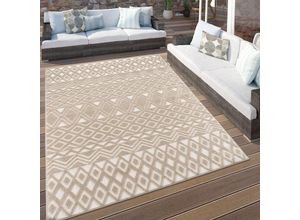 4061981224676 - Paco Home - Outdoor Teppich Wetterfest Wohnzimmer Balkon Skandi Boho Muster 3D Effekt Beige 80x150 cm