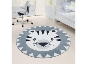 4061981226410 - Kinderteppich Teppich Kinderzimmer Rund Waschbar Bis 30 Grad Löwenkopf Bärenkopf Grau 160 cm Rund - Paco Home