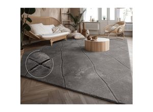 4061981228285 - Teppich Wohnzimmer Schlafzimmer Kurzflor Boho Skandi Raute 3D Grau Anthrazit 80x150 cm Anthrazit 2 - Paco Home