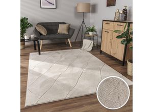 4061981228438 - Teppich Utrecht 641 Teppiche Gr B L 200 cm x 280 cm 4 mm 1 St beige (creme) Esszimmerteppiche Kurzflor Uni Farben 3D-Design Rauten Muster besonders weich