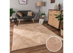 4061981228490 - Teppich Utrecht 641 Teppiche Gr B L 200 cm x 280 cm 4 mm 1 St beige Esszimmerteppiche Kurzflor Uni Farben 3D-Design Rauten Muster besonders weich