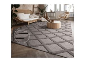 4061981228513 - Teppich Wohnzimmer Schlafzimmer Kurzflor Boho Skandi Raute 3D Grau Anthrazit 60x100 cm Anthrazit - Paco Home