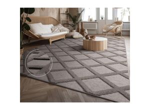 4061981228544 - Teppich Wohnzimmer Schlafzimmer Kurzflor Boho Skandi Raute 3D Grau Anthrazit 160x220 cm Anthrazit - Paco Home