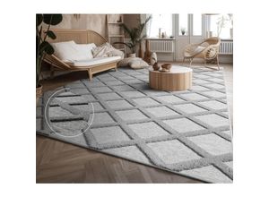 4061981228575 - Teppich Wohnzimmer Schlafzimmer Kurzflor Boho Skandi Raute 3D Grau Anthrazit 60x100 cm Grau - Paco Home