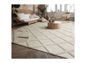 4061981228636 - Teppich Wohnzimmer Schlafzimmer Kurzflor Boho Skandi Raute 3D Grau Anthrazit 60x100 cm Creme - Paco Home