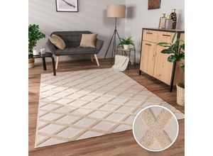 4061981228742 - Teppich Utrecht 642 Teppiche Gr B L 230 cm x 340 cm 4 mm 1 St beige Esszimmerteppiche Kurzflor Uni Farben 3D-Design Rauten Muster Hoch-Tief Effekt