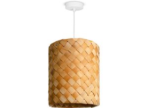 4061981229008 - Pendellampe led Hängeleuchte Wohnzimmer Schlafzimmer Esszimmer Schirm Papier E27 Pendelleuchte - Weiß Holz (Ø25cm) - Paco Home