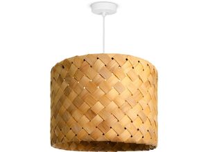 4061981229022 - Pendellampe led Hängeleuchte Wohnzimmer Schlafzimmer Esszimmer Schirm Papier E27 Pendelleuchte - Weiß Holz (Ø35cm) - Paco Home