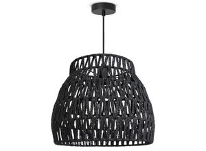 4061981229084 - Paco Home Pendellampe LED Hängeleuchte Wohnzimmer Schlafzimmer Esszimmer Schirm Papier E27 Pendelleuchte - Schwarz Schwarz (Ø35cm)