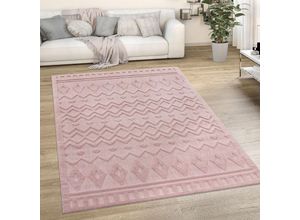 4061981230738 - Paco Home - Outdoor Teppich Wetterfest Wohnzimmer Küchenteppich Skandi Ethno Muster Uni 3D 80x150 cm Pink 3