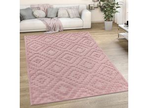 4061981230899 - Paco Home - Outdoor Teppich Wetterfest Wohnzimmer Küchenteppich Skandi Ethno Muster Uni 3D 120x160 cm Pink 2