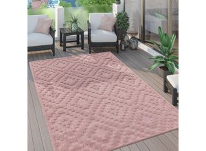 4061981230929 - Paco Home - Outdoor Teppich Wetterfest Wohnzimmer Küchenteppich Skandi Ethno Muster Uni 3D 200x280 cm Pink 2