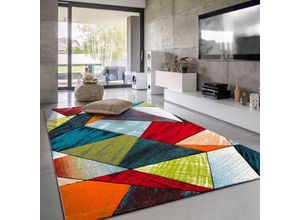 4061981231469 - Teppich Wohnzimmer Schlafzimer Kurzflor Geometrisches Muster Modern 3D Bunt 60x110 cm - Paco Home