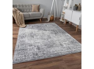 4061981231599 - Teppich Wohnzimmer Kurzflor Rutschfest Weich Orientalisch Bordüre Ornament 60x100 cm Grau - Paco Home