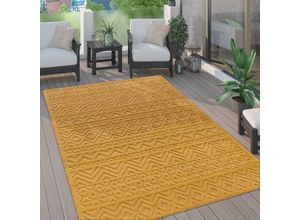 4061981233333 - Paco Home - Outdoor Teppich Wetterfest Wohnzimmer Küchenteppich Skandi Ethno Muster Uni 3D Gelb 120 cm Rund