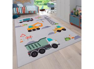 4061981235863 - Kinderteppich Bino 579 Teppiche Gr B L 200 cm x 290 cm 4 mm 1 St grau Kinder Kinderzimmerteppiche Spielteppich Motiv Autos & Baustelle Kinderzimmer