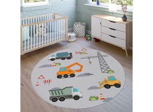 4061981235887 - Teppich Kinderzimmer Kinderteppich Spielteppich Rutschfest Grau Creme 160 cm Rund - Paco Home