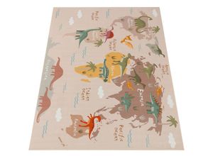 4061981236242 - Teppich Kinderzimmer Kinderteppich Dinosauriert Welt Rutschfest Beige Braun Grün 140x200 cm - Paco Home