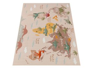 4061981236259 - Teppich Kinderzimmer Kinderteppich Dinosauriert Welt Rutschfest Beige Braun Grün 160x220 cm - Paco Home