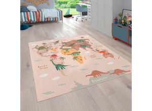 4061981236266 - Kinderteppich Bino 583 Teppiche Gr B L 200 cm x 290 cm 4 mm 1 St beige Kinder Kinderzimmerteppiche Spielteppich Motiv Weltkarte & Dinosaurier Kinderzimmer