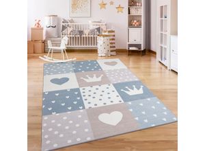 4061981236419 - Paco Home Teppich Kinderzimmer Kinderteppich Kurzflor Rutschfest Herzen Sonne Regenbogen 80x150 cm Beige