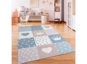 4061981236457 - Kinderteppich Eliz 391 Teppiche Gr B L 200 cm x 280 cm 12 mm 1 St beige Kinder Kinderzimmerteppiche Kurzflor Spielteppich Patchwork-Muster Motiv Krone Herz & Punkte