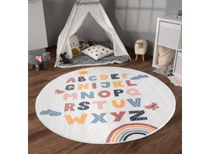 4061981237003 - Teppich Kinderzimmer Kinderteppich Kurzflor Rutschfest Herzen Sonne Regenbogen 160 cm Rund Bunt - Paco Home