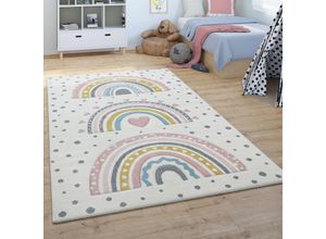 4061981237195 - Kinderteppich Teppich Kinderzimmer Herz Punkte Creme Rosa Blau Gelb 120 cm Rund - Paco Home