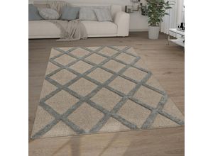 4061981237409 - Hochflor Teppich Wohnzimmer Shaggy 3D Optik Ethno Boho Vintage Look Weich 80x150 cm Grau 2 - Paco Home