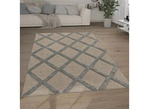 4061981237430 - Hochflor Teppich Wohnzimmer Shaggy 3D Optik Ethno Boho Vintage Look Weich 200x280 cm Grau 2 - Paco Home