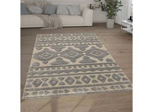 4061981237454 - Hochflor Teppich Wohnzimmer Shaggy 3D Optik Ethno Boho Vintage Look Weich 60x100 cm Grau 3 - Paco Home