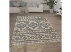 4061981237492 - Hochflor Teppich Wohnzimmer Shaggy 3D Optik Ethno Boho Vintage Look Weich 200x280 cm Grau 3 - Paco Home 4061981237492 - Hochflor Teppich Wohnzimmer Shaggy 3D Optik Ethno Boho Vintage Look Weich 200x280 cm Grau 3 - Paco Home