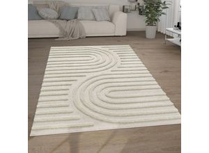 4061981237577 - Hochflor Teppich Wohnzimmer Shaggy 3D Optik Ethno Boho Vintage Look Weich 60x100 cm Creme 7 - Paco Home