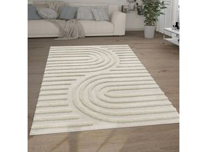 4061981237607 - Hochflor Teppich Wohnzimmer Shaggy 3D Optik Ethno Boho Vintage Look Weich 160x220 cm Creme 7 - Paco Home