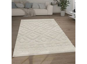 4061981237652 - Paco Home Hochflor Teppich Wohnzimmer Shaggy 3D Optik Ethno Boho Vintage Look Weich 120x160 cm Creme 8