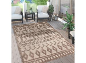 4061981237782 - Paco Home - Outdoor Teppich Wetterfest Wohnzimmer Küchenteppich Skandi Ethno Muster Uni 3D Beige 120 cm Rund