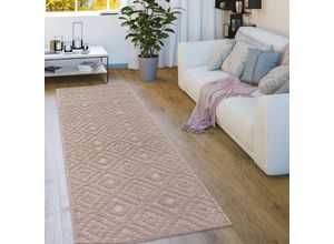 4061981237881 - Paco Home - Outdoor Teppich Wetterfest Wohnzimmer Küchenteppich Skandi Ethno Muster Uni 3D 80x250 cm Beige 2