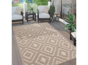 4061981237904 - Paco Home Outdoor Teppich Wetterfest Wohnzimmer Küchenteppich Skandi Ethno Muster Uni 3D 120 cm Rund Beige 2