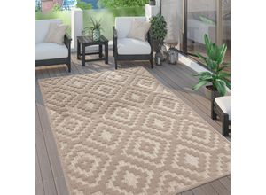 4061981237928 - Paco Home - Outdoor Teppich Wetterfest Wohnzimmer Küchenteppich Skandi Ethno Muster Uni 3D 160 cm Rund Beige 2