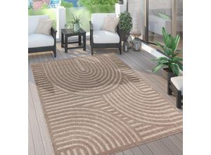 4061981238772 - Paco Home - Outdoor Teppich Wetterfest Wohnzimmer Küchenteppich Skandi Ethno Muster Uni 3D 120 cm Rund Beige 4