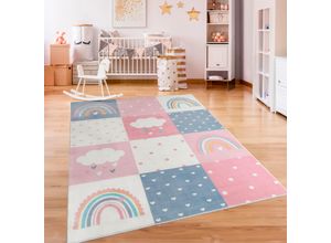 4061981240201 - Kinderteppich Eliz 396 Teppiche Gr B L 120 cm x 160 cm 12 mm 1 St pink Kinder Kinderzimmerteppiche Spielteppich Patchwork-Muster Motiv Regenbogen Wolke Herz