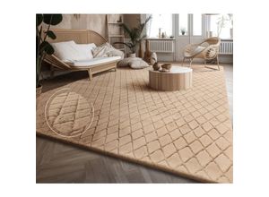 4061981241192 - Teppich Wohnzimmer Schlafzimmer Hochflor Skandinavisches Geometrisches Design 3D 120x160 cm Beige 2 - Paco Home