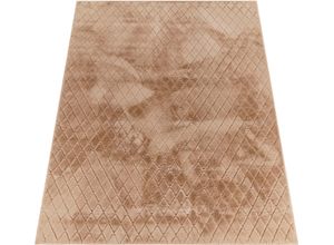 4061981241208 - Hochflor-Teppich Arnheim 742 Teppiche Gr B L 160 cm x 220 cm 26 mm 1 St beige Esszimmerteppiche Uni Farben Rauten Muster besonders weich Hoch-Tief Effekt