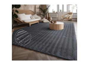 4061981241444 - Paco Home Teppich Wohnzimmer Schlafzimmer Hochflor Skandinavisches Geometrisches Design 3D Anthrazit 120x160 cm