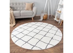 4061981241864 - Teppich Wohnzimmer Rund Kurzflor Boho Skandinavisches Rauten Muster Geometrisch Anthrazit 120 cm Rund - Paco Home