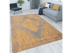 4061981242328 - Teppich Wohnzimmer Kurzflor Vintage Orientalisches Muster Ornamente Moderne Deko 200x290 cm Anthrazit-Gelb - Paco Home